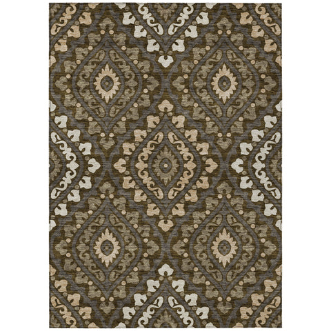 8' X 10' Brown Taupe And Gray Floral Washable Indoor Outdoor Area Rug