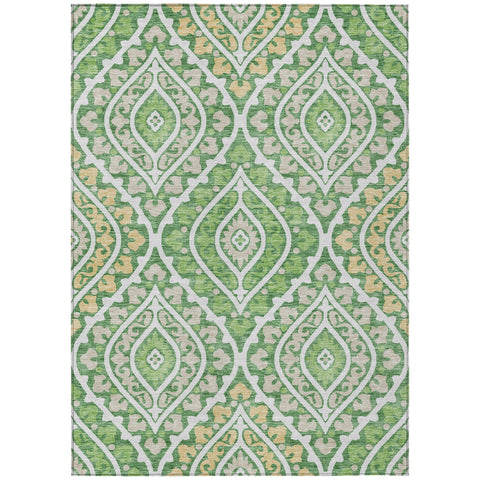 3' X 5' Green Beige And Ivory Floral Washable Indoor Outdoor Area Rug