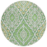 8' Green Beige And Ivory Round Floral Washable Indoor Outdoor Area Rug