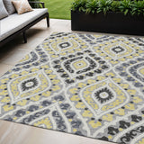 5' X 8' Gray Silver And Charcoal Floral Washable Indoor Outdoor Area Rug