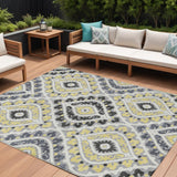 8' X 10' Gray Silver And Charcoal Floral Washable Indoor Outdoor Area Rug