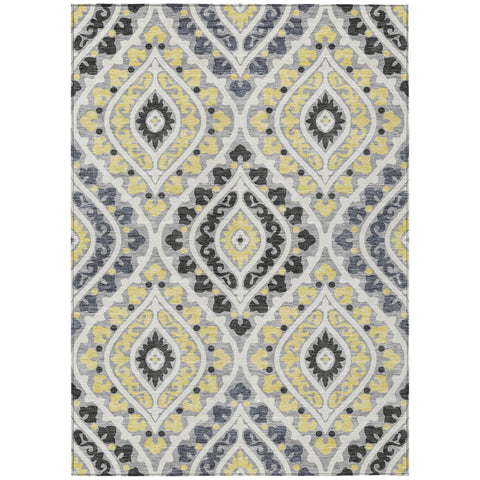 8' X 10' Gray Silver And Charcoal Floral Washable Indoor Outdoor Area Rug