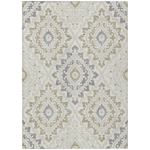 3' X 5' Ivory Beige And Gray Floral Washable Indoor Outdoor Area Rug