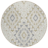 8' Ivory Beige And Gray Round Floral Washable Indoor Outdoor Area Rug