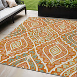 5' X 8' Orange Peach And Ivory Floral Washable Indoor Outdoor Area Rug