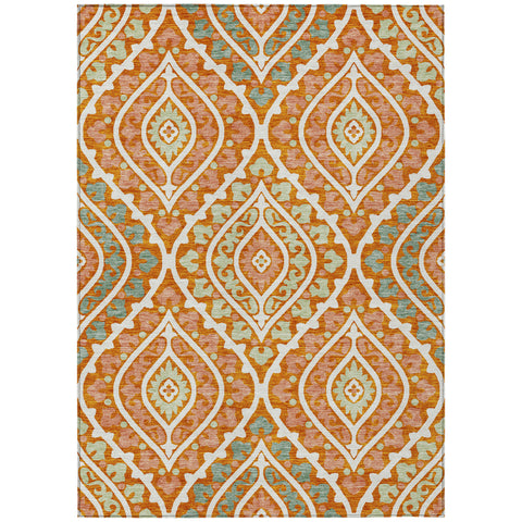 5' X 8' Orange Peach And Ivory Floral Washable Indoor Outdoor Area Rug