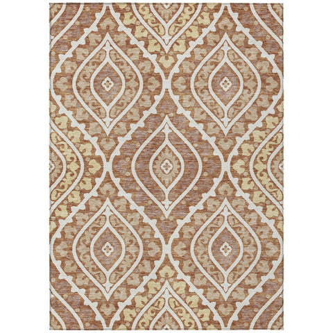 3' X 5' Orange Gold And Ivory Floral Washable Indoor Outdoor Area Rug