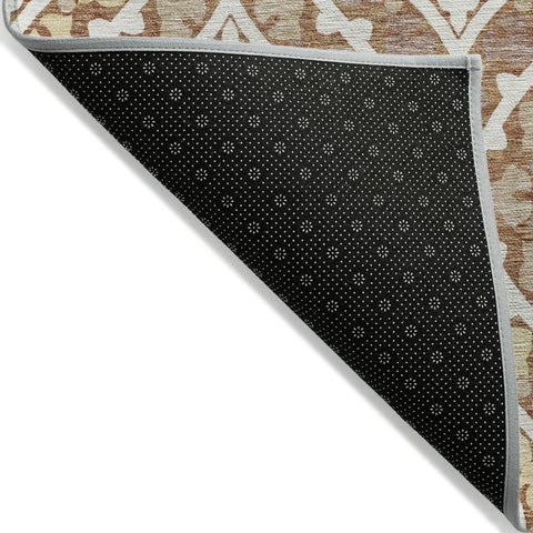 8' X 10' Orange Gold And Ivory Floral Washable Indoor Outdoor Area Rug
