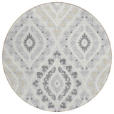 8' Silver Gray And Ivory Round Floral Washable Indoor Outdoor Area Rug