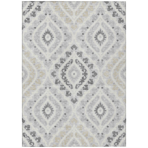 8' X 10' Silver Gray And Ivory Floral Washable Indoor Outdoor Area Rug