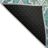 3' X 5' Teal Blue Ivory And Artichoke Green Floral Washable Indoor Outdoor Area Rug