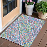 3' X 5' White Artichoke Green And Purple Floral Washable Indoor Outdoor Area Rug