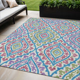 5' X 8' White Artichoke Green And Purple Floral Washable Indoor Outdoor Area Rug