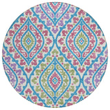 8' White Artichoke Green And Purple Round Floral Washable Indoor Outdoor Area Rug