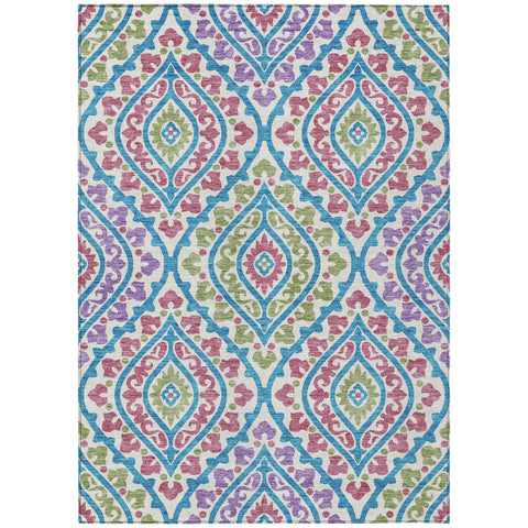 8' X 10' White Artichoke Green And Purple Floral Washable Indoor Outdoor Area Rug
