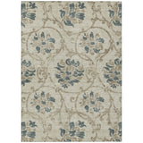 5' X 8' Beige Tan And Blue Floral Washable Indoor Outdoor Area Rug