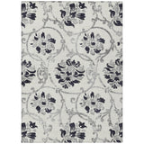 8' X 10' Black Silver And Charcoal Floral Washable Indoor Outdoor Area Rug