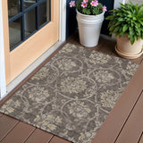 3' X 5' Brown Beige And Taupe Floral Washable Indoor Outdoor Area Rug