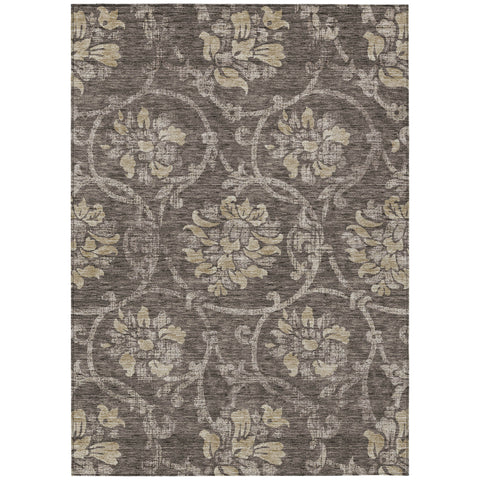 5' X 8' Brown Beige And Taupe Floral Washable Indoor Outdoor Area Rug