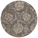 8' Brown Beige And Taupe Round Floral Washable Indoor Outdoor Area Rug