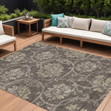 8' X 10' Brown Beige And Taupe Floral Washable Indoor Outdoor Area Rug