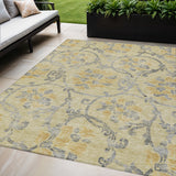 5' X 8' Gold Gray And Charcoal Floral Washable Indoor Outdoor Area Rug