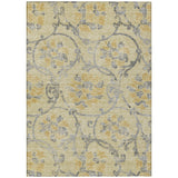 8' X 10' Gold Gray And Charcoal Floral Washable Indoor Outdoor Area Rug