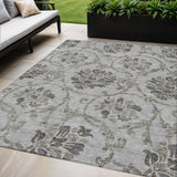 5' X 8' Gray Charcoal And Taupe Floral Washable Indoor Outdoor Area Rug