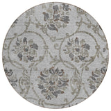 8' Gray Charcoal And Taupe Round Floral Washable Indoor Outdoor Area Rug