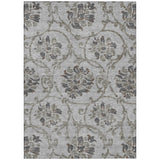 8' X 10' Gray Charcoal And Taupe Floral Washable Indoor Outdoor Area Rug