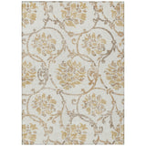 8' X 10' Ivory Beige And Gold Floral Washable Indoor Outdoor Area Rug