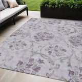 5' X 8' Lavender Purple And Gray Floral Washable Indoor Outdoor Area Rug