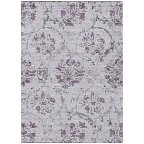5' X 8' Lavender Purple And Gray Floral Washable Indoor Outdoor Area Rug