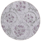 8' Lavender Purple And Gray Round Floral Washable Indoor Outdoor Area Rug