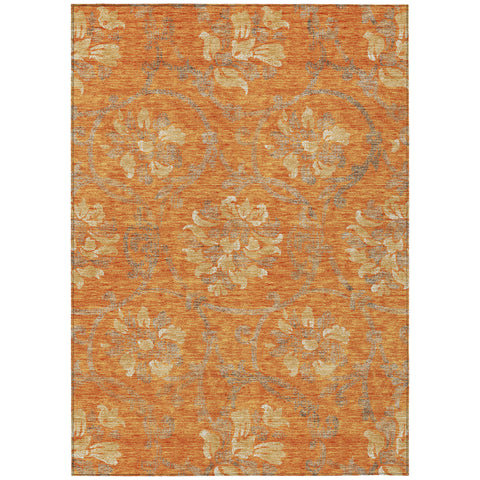3' X 5' Orange Gray And Beige Floral Washable Indoor Outdoor Area Rug