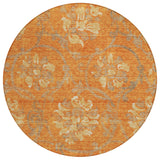 8' Orange Gray And Beige Round Floral Washable Indoor Outdoor Area Rug