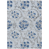 3' X 5' Sky Blue And Gray Floral Washable Indoor Outdoor Area Rug