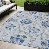 5' X 8' Sky Blue And Gray Floral Washable Indoor Outdoor Area Rug