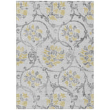 5' X 8' Silver Gray And Gold Floral Washable Indoor Outdoor Area Rug