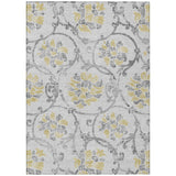 8' X 10' Silver Gray And Gold Floral Washable Indoor Outdoor Area Rug