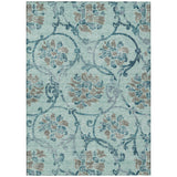 3' X 5' Teal Blue Gray And Aqua Floral Washable Indoor Outdoor Area Rug