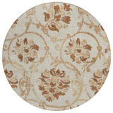 8' Terra Cotta Copper And Beige Round Floral Washable Indoor Outdoor Area Rug