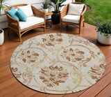 8' Terra Cotta Copper And Beige Round Floral Washable Indoor Outdoor Area Rug