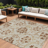 8' X 10' Terra Cotta Copper And Beige Floral Washable Indoor Outdoor Area Rug
