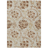 8' X 10' Terra Cotta Copper And Beige Floral Washable Indoor Outdoor Area Rug