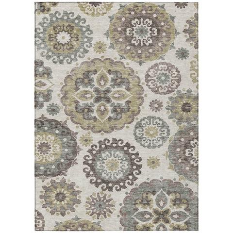 3' X 5' Beige Taupe And Brown Floral Medallion Washable Indoor Outdoor Area Rug