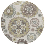 8' Beige Taupe And Brown Round Floral Medallion Washable Indoor Outdoor Area Rug