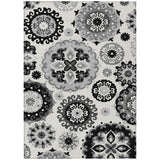 3' X 5' Black Gray And Silver Floral Medallion Washable Indoor Outdoor Area Rug