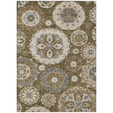 5' X 8' Brown Ivory And Beige Floral Medallion Washable Indoor Outdoor Area Rug