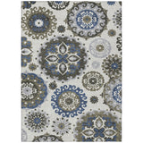 3' X 5' Pewter Silver And Gray Floral Medallion Washable Indoor Outdoor Area Rug